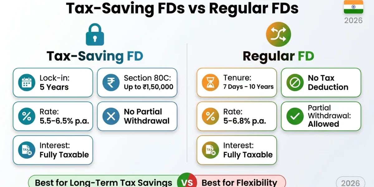 Tax saving fixed deposits vs regular FDs India 2026